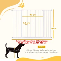 PawHut Cancellino per Cani di Sicurezza Estensibile da 76-107cm Montaggio a Pressione, Metallo e Plastica, Bianco(m-3)