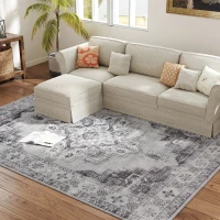 HOMCOM Vintage Area Rug, Non-Slip Washable Rug, Flannel Floor Carpet for Living Room, Bedroom, Dining Room, Home Office, 290 x 200 cm, Grey(m-8)