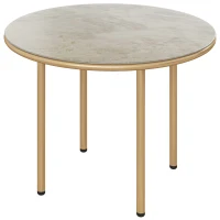 Outsunny Round Coffee Table, Modern End Side Table with Faux Marble Tempered Glass Top, Steel Frame for Living Room, Bedroom, Office, Beige(m-11)