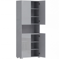 HOMCOM 180 cm Tall Kitchen Cupboard, Pantry Storage Cabinet with Soft Close Doors and Adjustable Shelves, High Gloss Grey