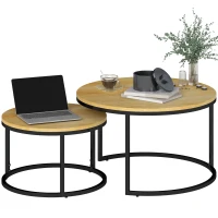 HOMCOM Set of Two Wood-Effect Stacking Tables - Natural(m-10)