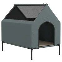 PawHut Dog House Outdoor Elevated Dog Bed with Removable Cover, Mesh Windows, Storage Bag, for S and M-Sized Dogs, Grey(m-1)