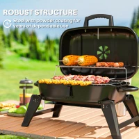 Outsunny Charcoal Barbecue Grill Folding Portable BBQ Grill for Camping with 1232 cm² Cooking Area, Adjustable Vent, Thermometer, Handles for Picnic, 59 x 37 x 36 cm, Black(m-8)