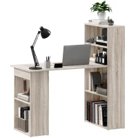 HOMCOM 120cm Computer Desk, Wooden PC Laptop Table with 6-Tier Storage Bookshelves, Home Office Working Study Desk, Writing Workstation, Grey(m-11)