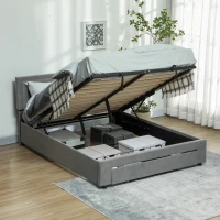 HOMCOM King Size Ottoman Bed Frame, with Front Drawer - Grey(m-10)