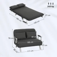 HOMCOM Two-Seater Click-Clack Sofa Bed - Charcoal Grey(m-3)