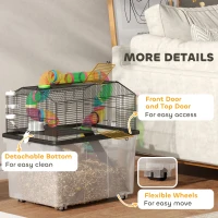 PawHut Two-Tier Hamster Cage with 31cm Deep Tray, Tube System, Water Bottle, Ramp, Feeding Bowl, Multicoloured(m-8)