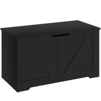 HOMCOM 100L Home Storage Box, with Safety Hinges - Black Wood-Effect(m-1)
