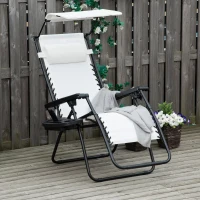 Outsunny Zero Gravity Garden Folding Patio Sun Lounger w/Cup Holder & Canopy Shade White(m-2)