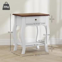 HOMCOM 2pcs Bedside Tables with Drawer, French Style Bedside Cabinets with Open Shelf for Bedroom, Living Room, White(m-3)
