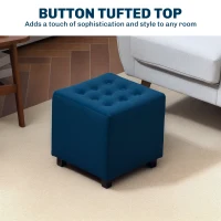HOMCOM Velvet-Feel Square Ottoman - Blue(m-7)