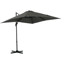 Outsunny 2.5 x 2.5m Patio Offset Parasol Umbrella Cantilever Hanging Aluminium Sun Shade Canopy Shelter 360° Rotation with Crank Handle and Cross Base, Grey(m-10)