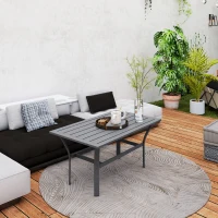 Outsunny Metal Garden Coffee Table, Rectangular Outdoor Side Table with Slatted Tabletop, Foot Pads for Outside, Garden, Balcony, Porch, 91.5 x 55 x 45cm, Dark Grey(m-8)