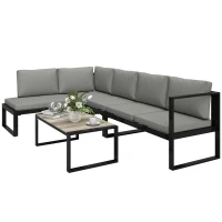 Outsunny 4 Piece Garden Furniture Set, Garden Sofa Set with 2 Loveseats, Armless Chair, Coffee Table for Balcony, Dark Grey(m-11)