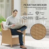 Outsunny Rattan Garden Chairs Set of 2, Outdoor Rattan Chairs with Cushions, Armrests and High Back, PE Wicker Garden Armchair with Steel Frame for Balcony, Porch, Beige(m-4)