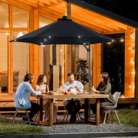 Outsunny 3(m) Solar LED Cantilever Parasol - Black(m-2)