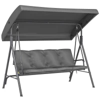 Outsunny 3 Seater Garden Swing Chair, Patio Rocking Bench with Tilting Canopy, Removable Cushion and Steel Frame, Dark Grey(m-10)