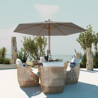 Outsunny 2.5m Wood Garden Parasol Sun Shade Patio Outdoor Wooden Umbrella Canopy, Table Market Umbrella with Vent, 38mm Pole, Rope Pulley Mechanism, Light Grey(m-8)