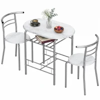 HOMCOM Three-Piece Compact Dining Set - White Marble Effect(m-10)