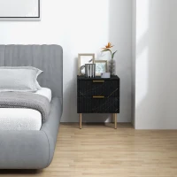 HOMCOM Elegant Two-Drawer Bedside Table - Black(m-8)