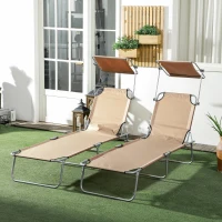 Outsunny Folding Sun Lounger Set of 2 with Canopy, Reclining Sunbed with 4-Position Adjustable Backrest, 600D Oxford Cloth, Portable Garden Lounger Recliner Chair for Beach, Camping, Patio, Sand(m-2)