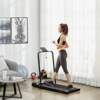 HOMCOM Foldable Walking Treadmill, with LED Display and Wheels, for Home, Office, Gym, Red(m-2)