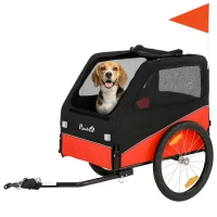 PawHut Dog Bike Trailer, Dog Cart Bicycle Carrier for Small and Medium Pets with 20" Inflatable Rubber Wheels, Red(m-10)
