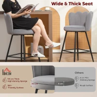 HOMCOM Set of Two Velvet-Feel Lotus Bar Stools - Grey(m-4)