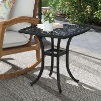 Outsunny Cast Aluminium Bistro Table, Outdoor Square Side Table with Umbrella Hole, Garden Table for Balcony, Black(m-2)