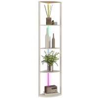 HOMCOM RGB LED Floor Lamp with Shelves, 5-Tier Dimmable Standing Lamp with Adjustable Brightness and Remote Control, Modern Corner Display Shelf Unit for Living Room Bedroom Office, Oak(m-11)