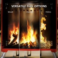 Outsunny Smokeless Fire Pit, 16 x 16 cm Stainless Steel Portable Wood Burning Firepit with Poker, Wood or Pellet Fuelled Tabletop Fire Pit for Garden Camping Bonfire Party, Red(m-5)
