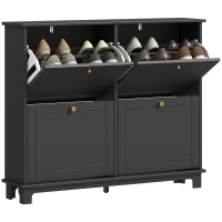 HOMCOM Narrow Shoe Storage Cabinet, Slim Shoe Cabinet with 4 Flip Drawers, Adjustable Shelves for 16 Pairs of Shoes, Black(m-10)
