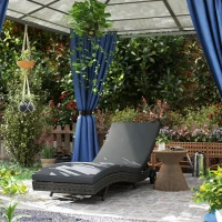 Outsunny Patio Wicker Chaise Lounge Chair, Outdoor PE Rattan Sun Lounger with Adjustable Backrest and 2 Wheels, Dark Grey(m-2)