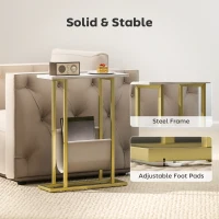 HOMCOM Narrow Side Table, End Table with Magazine Holder, Nightstand for Small Spaces, Living Room, Bedroom, White Marble Grain(m-6)