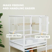 PawHut Bird Cage with Rolling Stand, Acrylic Viewing Panels, Storage Shelf, for Budgie, Parakeet, 48 x 46 x 83 cm(m-6)