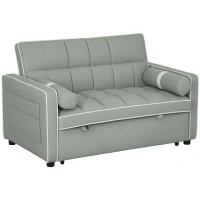 HOMCOM Two-Seater Linen-Look Sofa Bed - Light Grey(m-10)