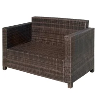 Outsunny Rattan Sofa, 2 Seater Garden Furniture with Soft Padded Cushion and Armrests, Wicker Garden Loveseat for Patio, Mixed Brown(m-8)