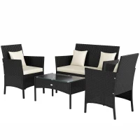 Outsunny Set da Giardino 4Pezzi in Rattan con 2 Sedie, Poltrona da Giardino a 2 Posti e Tavolino Basso(m-12)