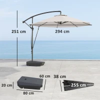 Outsunny 3(m) Garden Cantilever Parasol with Fillable Base up to 90kg, Wind Protection Strap, Cover, Round Banana Hanging Umbrella with Crank Handle and Tilt, UPF50+ Patio Umbrella, Cream(m-3)
