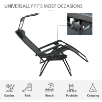Outsunny Folding Zero Gravity Sun Lounger, with Sun Canopy - Black(m-7)
