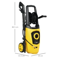DURHAND 1800W High Pressure Washer, 150 Bar Pressure, 510 L/h Flow, High-Performance Portable Power Washer Jet Wash Cleaner with 6M Hose and Hose Reel for Garden, Car, Furniture, Yellow(m-3)