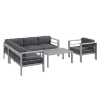 Outsunny Five-Piece Aluminium Garden Sofa Set, with Glass-Top Table - Grey(m-11)