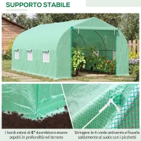 Outsunny Serra per Orto a Tunnel 4.5x3x2m con Tetto Spiovente in PE e Tubi d'Acciaio Verde Scuro(m-4)