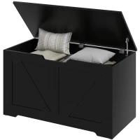 HOMCOM 100L Home Storage Box, with Safety Hinges - Black Wood-Effect(m-11)