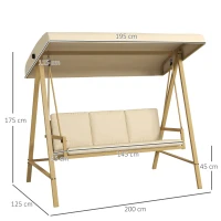 Outsunny Three-Seat Garden Swing Chair, with Adjustable Canopy - Beige(m-3)