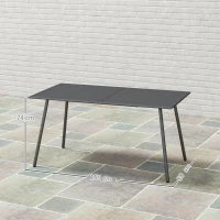 Outsunny Rectangle Garden Table with Slat Top, Steel Frame, Outdoor Table for 6 Person, 150 x 80 x 74 cm, Grey(m-3)