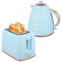 HOMCOM 1.7L 3000W Fast Boil Kettle & 2 Slice Toaster Set, Kettle and Toaster Set with Auto Shut Off, Browning Controls, Light Blue(m-10)