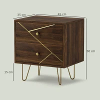 HOMCOM Bedside Tables Set of 2, Modern Side Table Set with 2 Drawers and Steel Hairpin Legs, Nightstand for Bedroom, Brown Wood Grain(m-3)