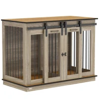 PawHut Dog Crate Furniture for Large Dogs, Double Dog Cage for Small Dogs w/ Sliding Doors, Oak Tone(m-1)