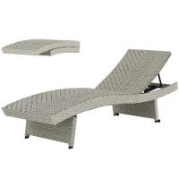 Outsunny Outdoor PE Rattan Sun Lounger, Folding Wicker Garden Lounger Recliner with 4-Level Adjustable Backrest, Rolling Sunbed Lounge Chair with Wheels, Non-Slip Legs for Balcony, Beach, Grey(m-11)
